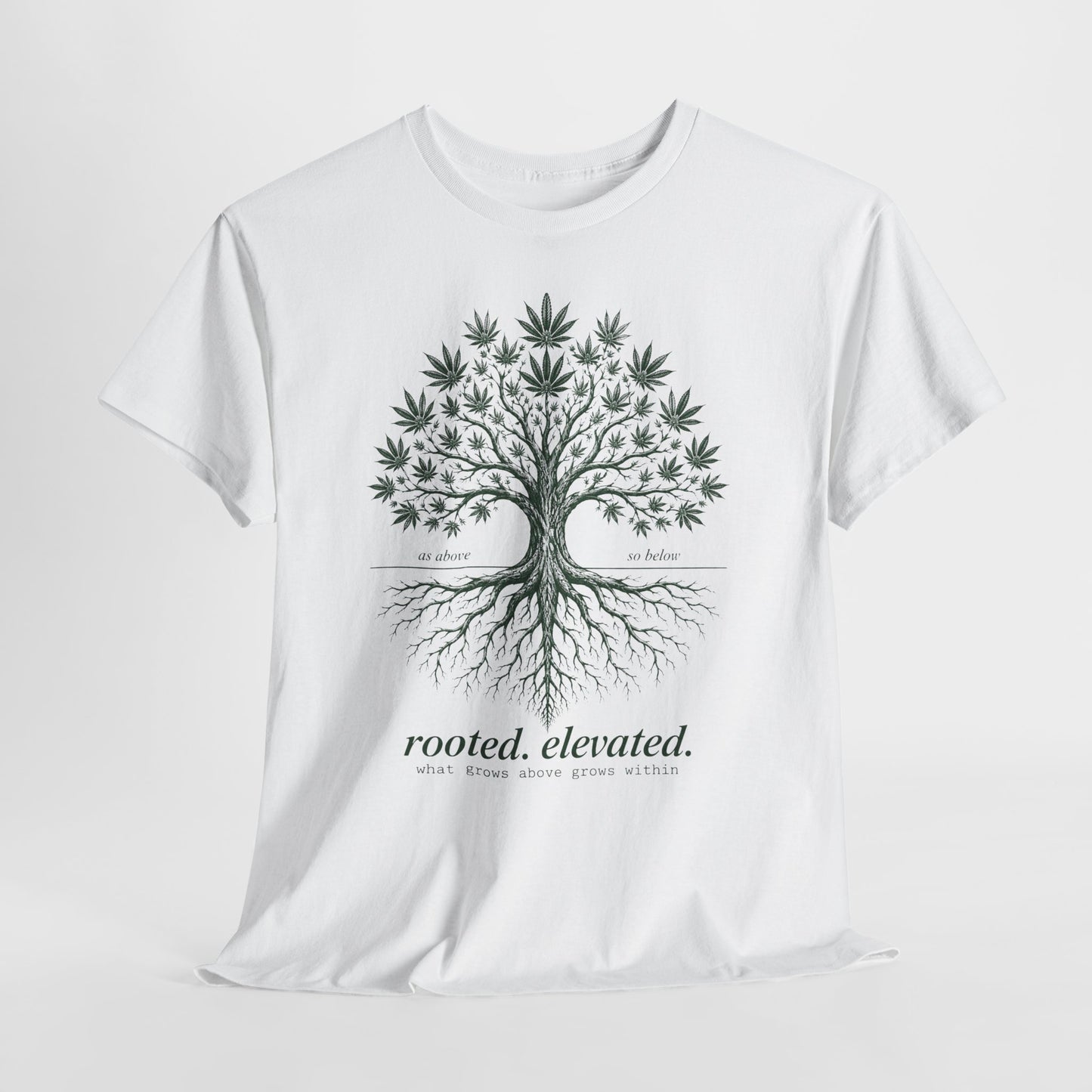 T-Shirt — Rooted Elevated Tree Graphic Tee ("rooted. elevated.")
