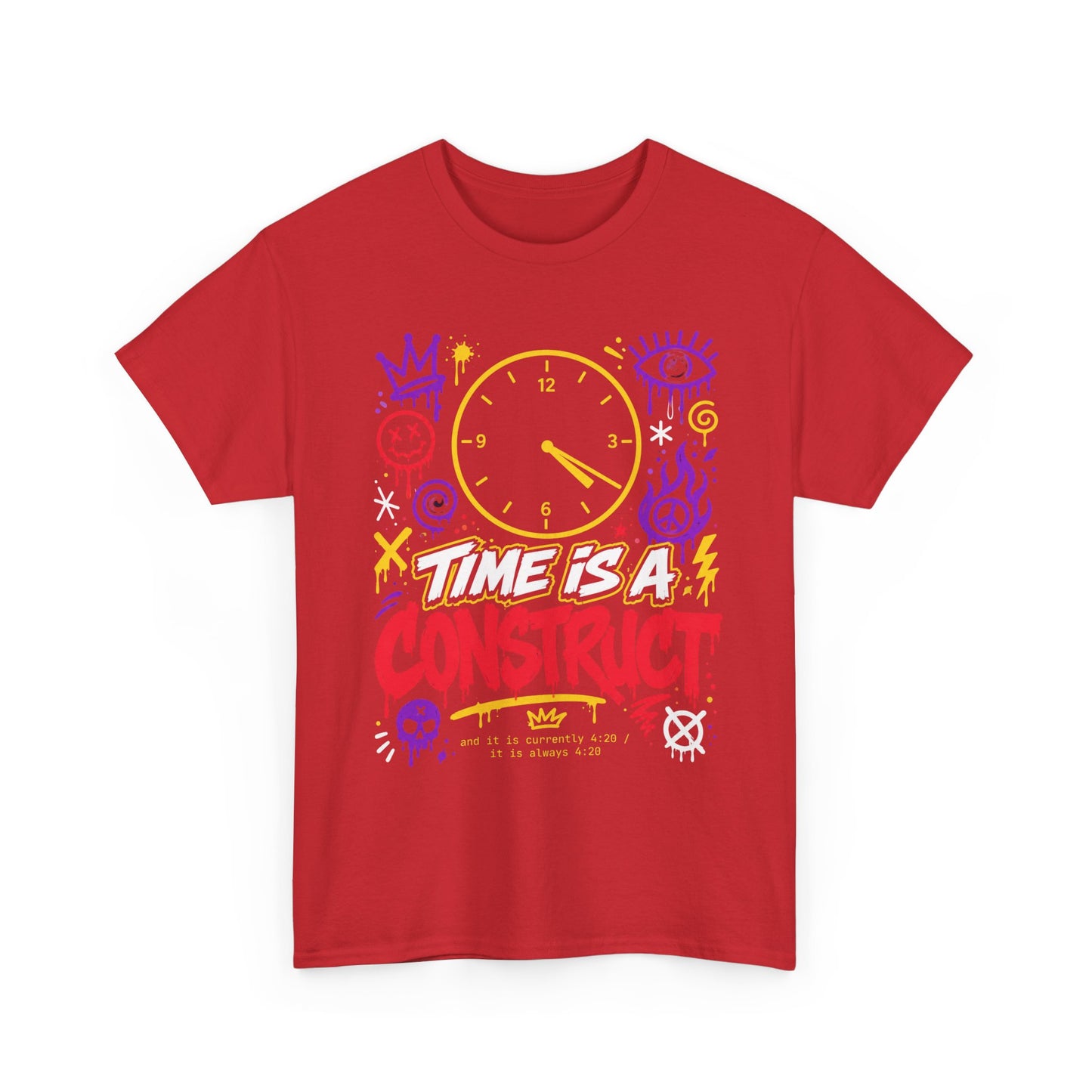 Funny Time Is a Construct Graphic Tee — Retro Neon Clock Streetwear
