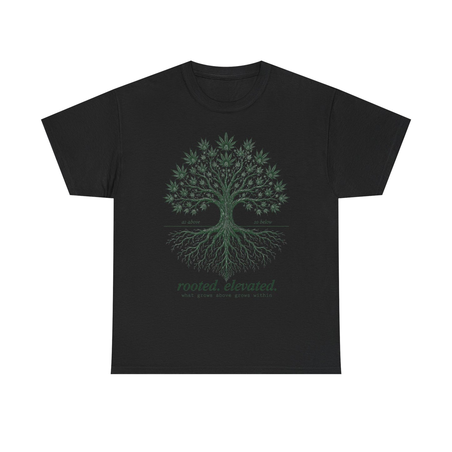 T-Shirt — Rooted Elevated Tree Graphic Tee ("rooted. elevated.")
