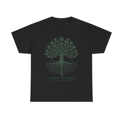 T-Shirt — Rooted Elevated Tree Graphic Tee ("rooted. elevated.")