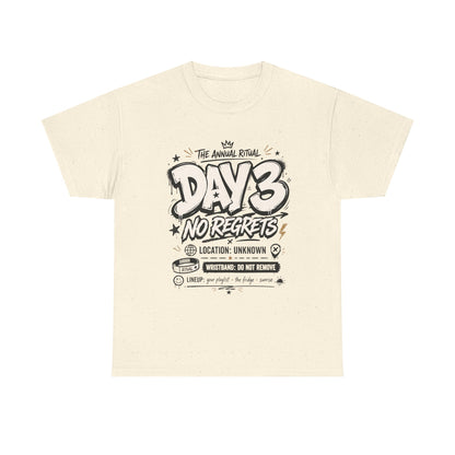 Funny Day 3 No Regrets Tee — Vintage Festival Party Graphic T-Shirt