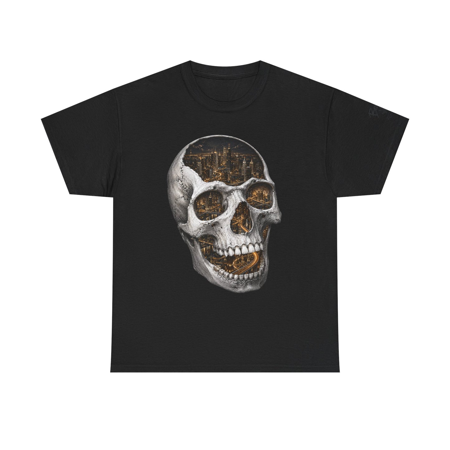 Skull City Graphic Tee — Vintage Skull with Cityscape