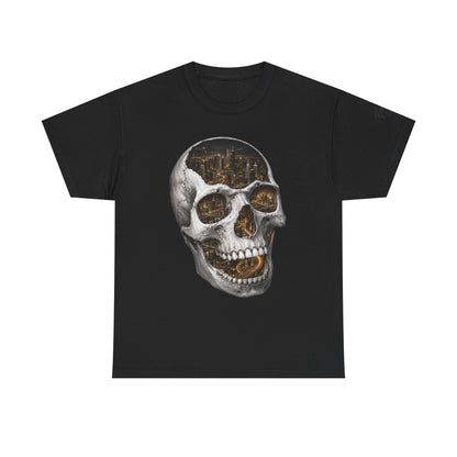 Skull City Graphic Tee — Vintage Skull with Cityscape