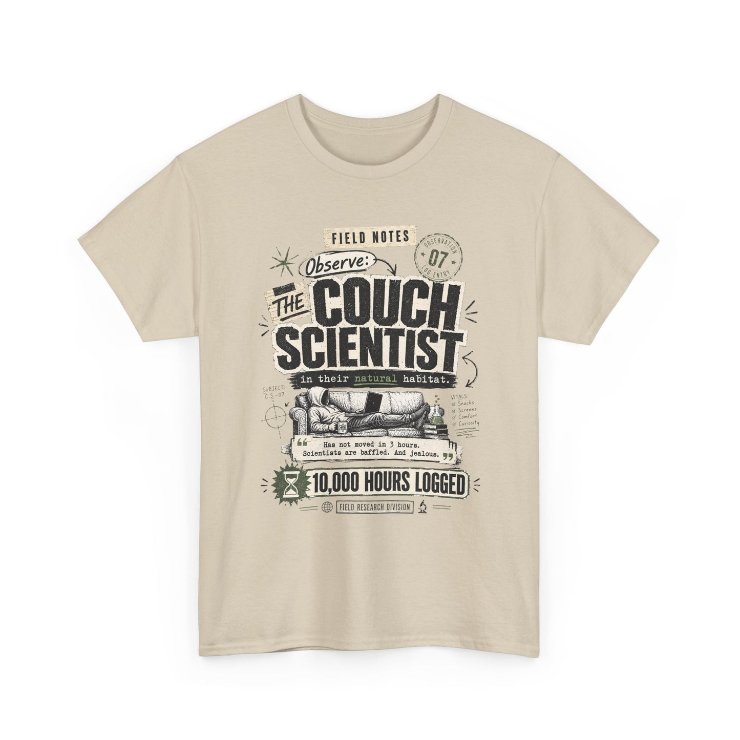 Funny Tee — "The Couch Scientist" Funny Vintage Sofa T-Shirt (10,000 Hours Logged)