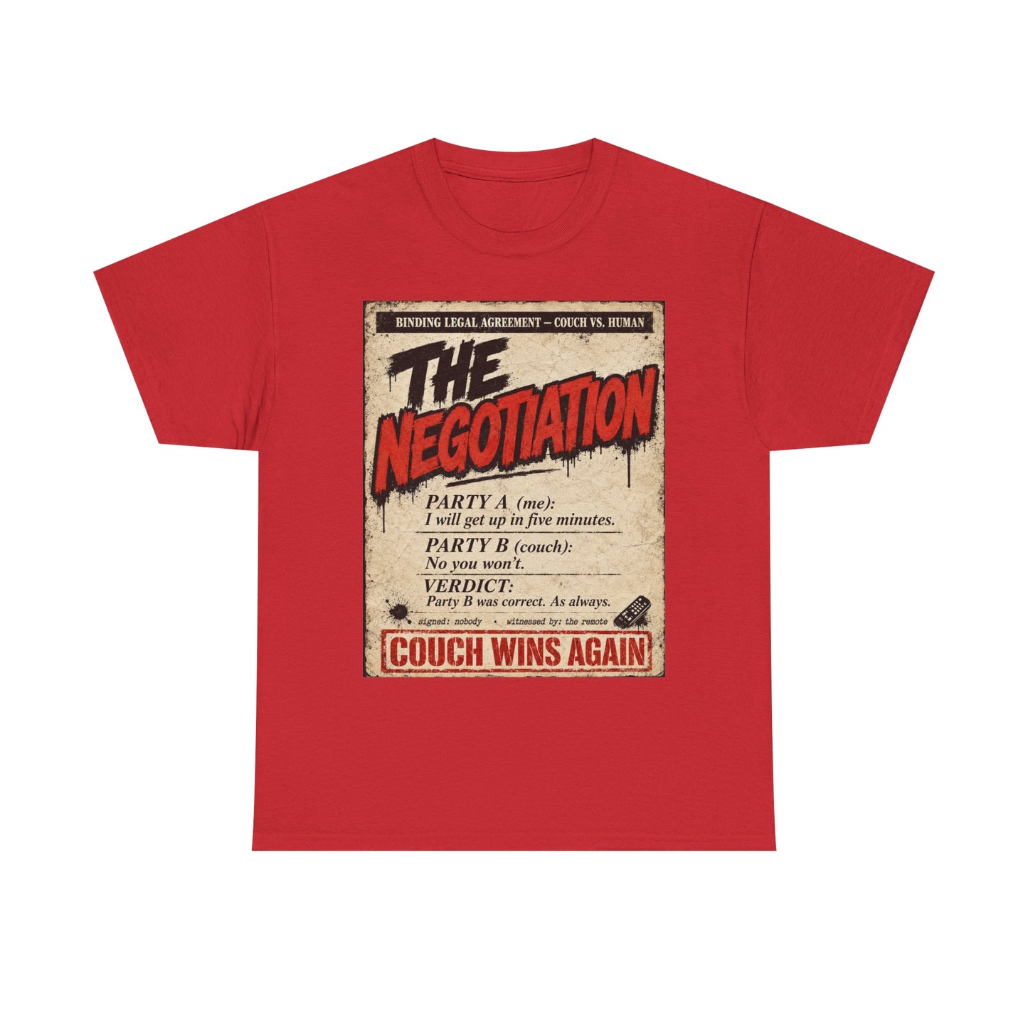 Funny The Negotiation Vintage Tee — “Couch Wins Again” Retro Graphic T‑Shirt
