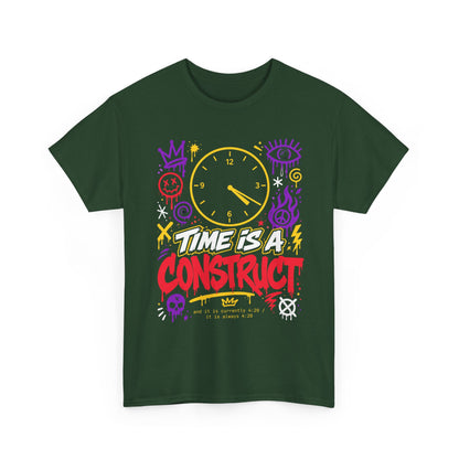 Funny Time Is a Construct Graphic Tee — Retro Neon Clock Streetwear