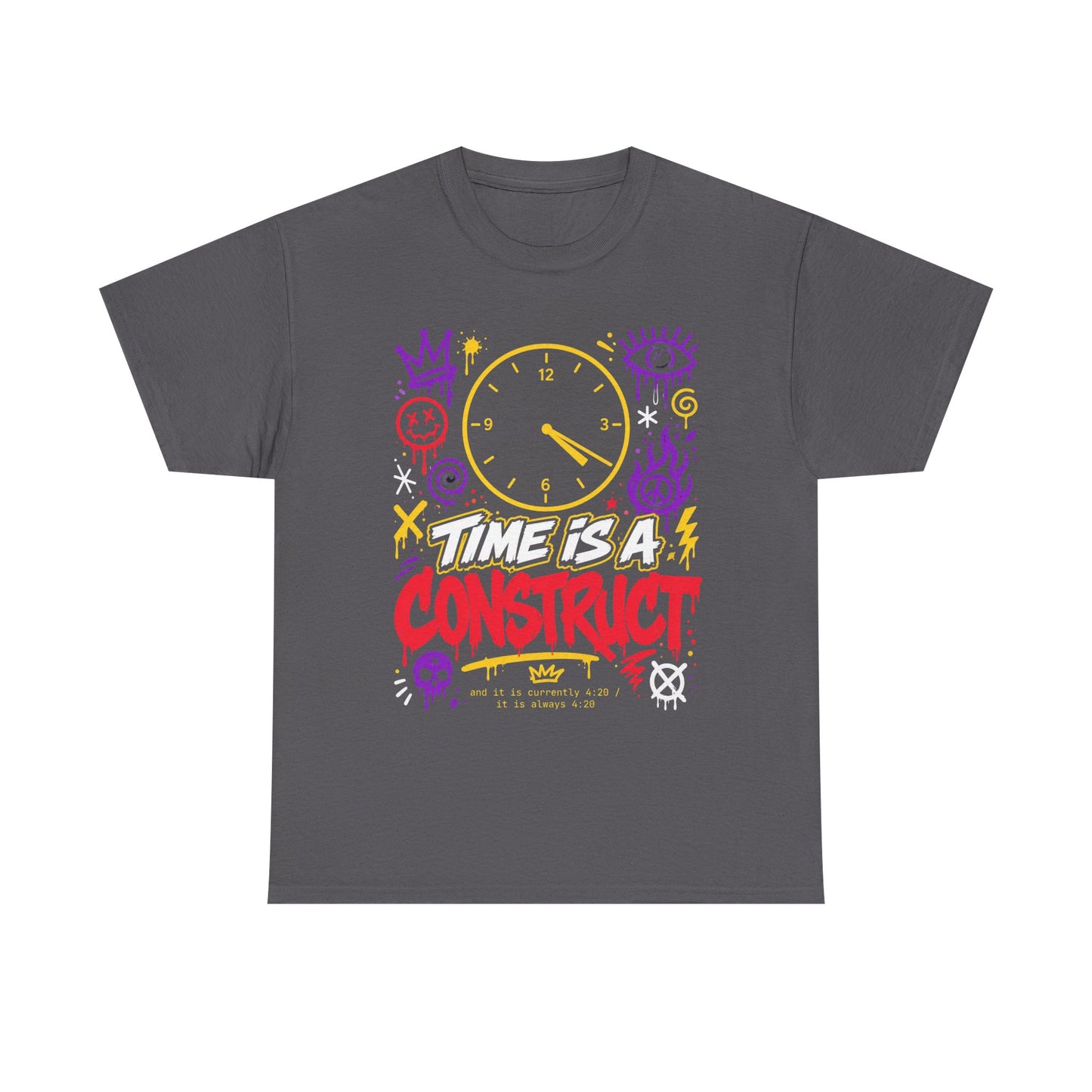 Funny Time Is a Construct Graphic Tee — Retro Neon Clock Streetwear