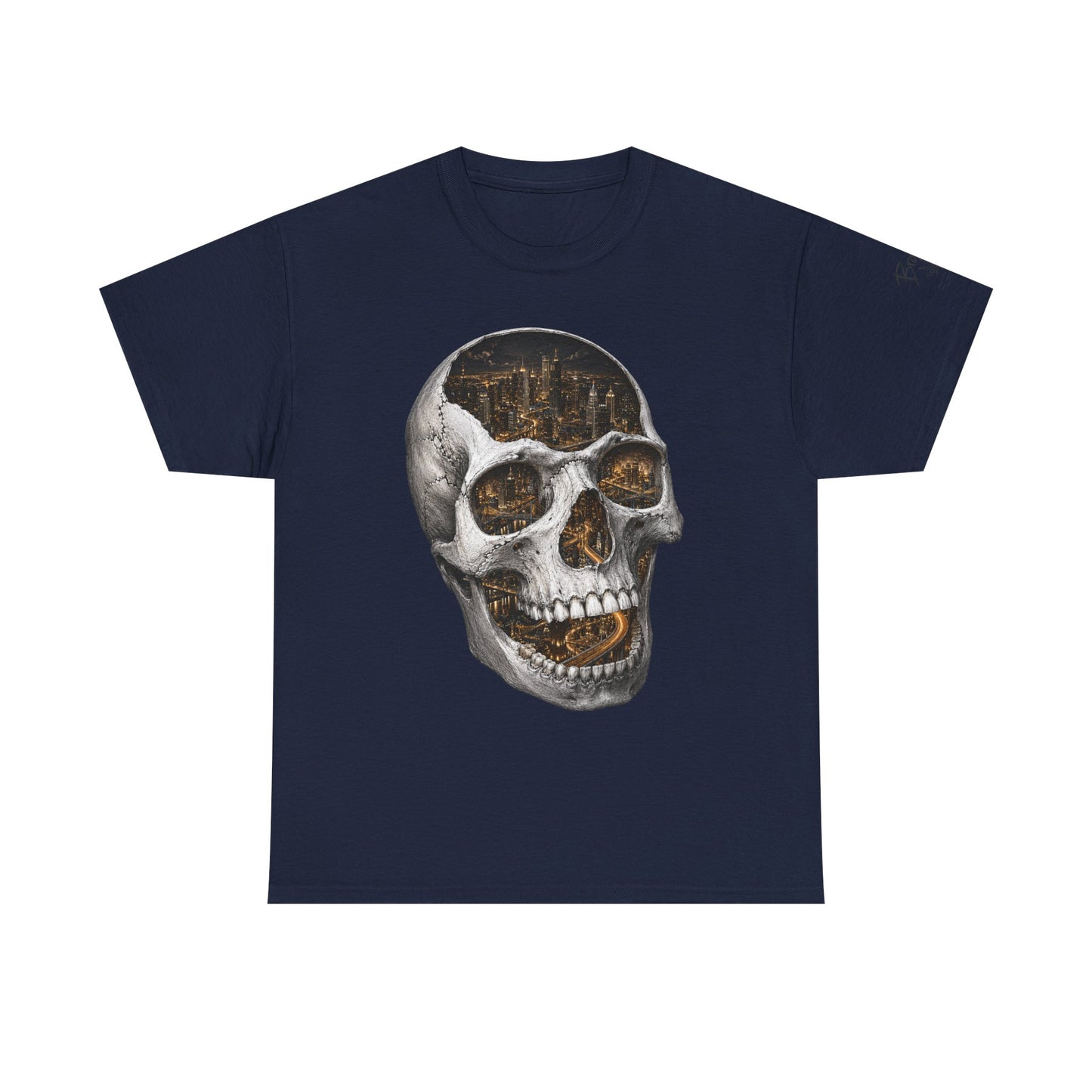 Skull City Graphic Tee — Vintage Skull with Cityscape
