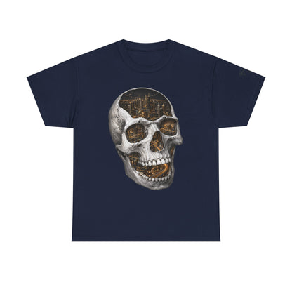 Skull City Graphic Tee — Vintage Skull with Cityscape