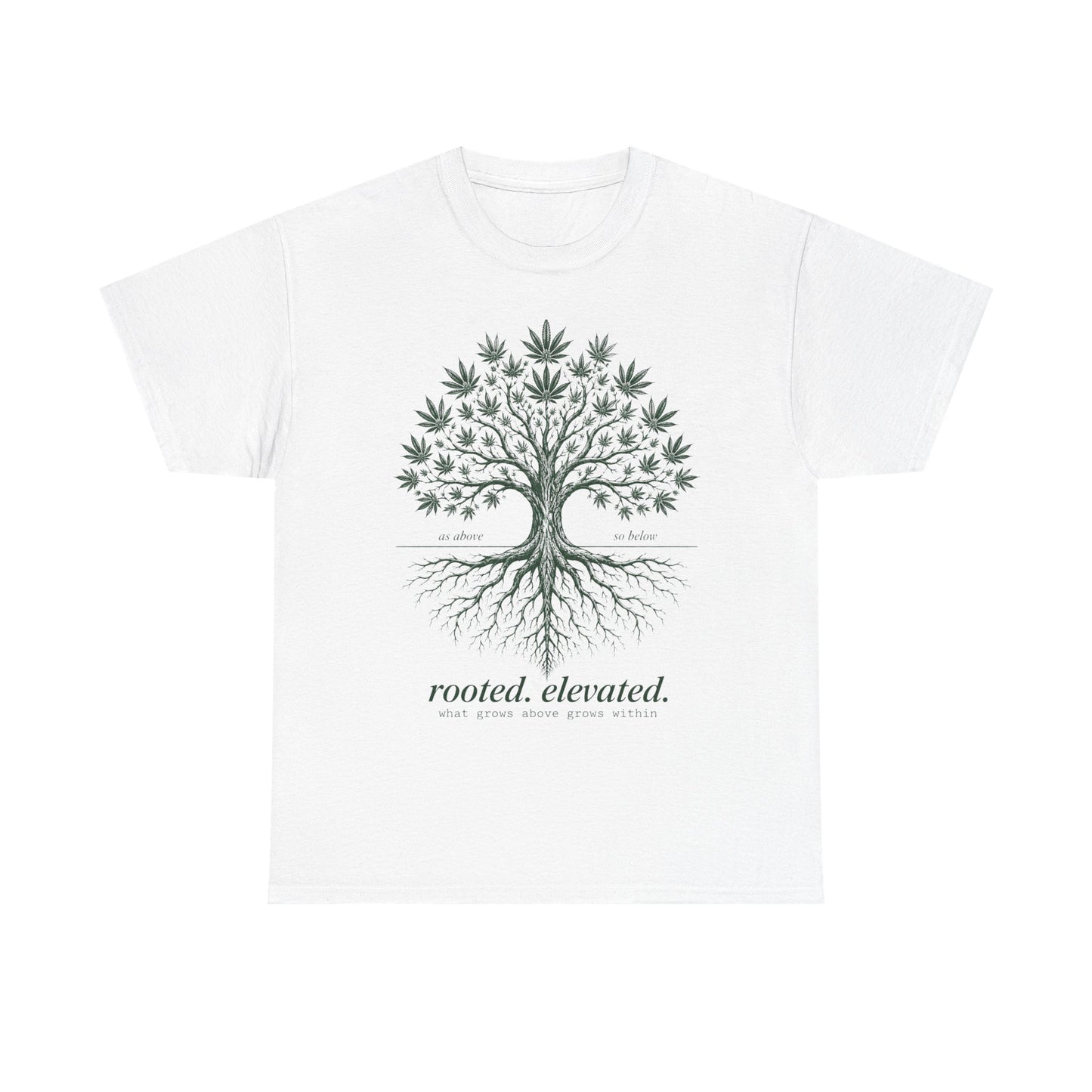 T-Shirt — Rooted Elevated Tree Graphic Tee ("rooted. elevated.")
