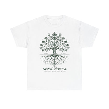 T-Shirt — Rooted Elevated Tree Graphic Tee ("rooted. elevated.")