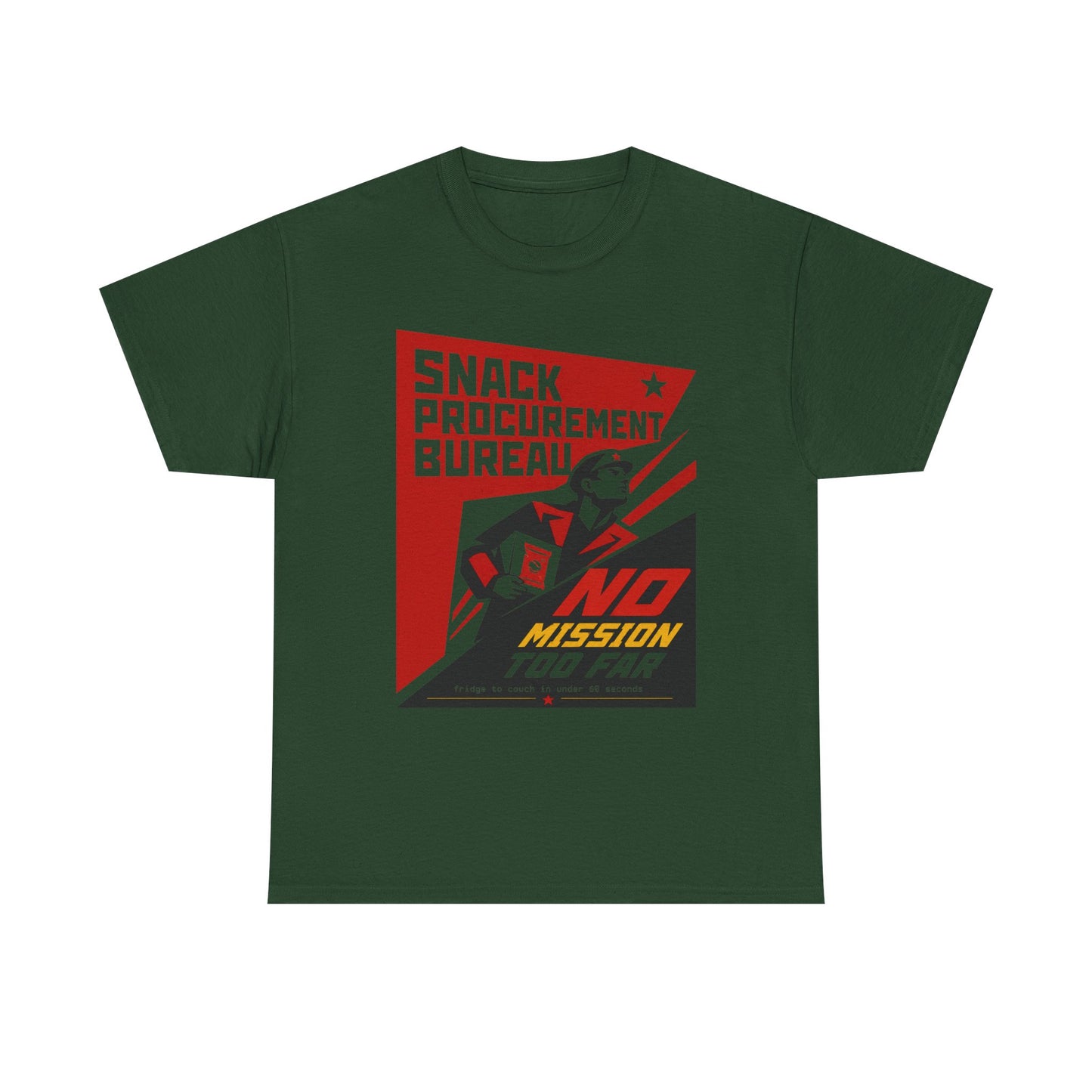 Funny Snack Procurement Bureau Tee — "No Mission Too Far" Retro Propaganda T‑Shirt