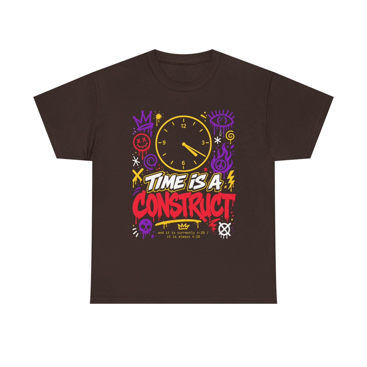 Funny Time Is a Construct Graphic Tee — Retro Neon Clock Streetwear