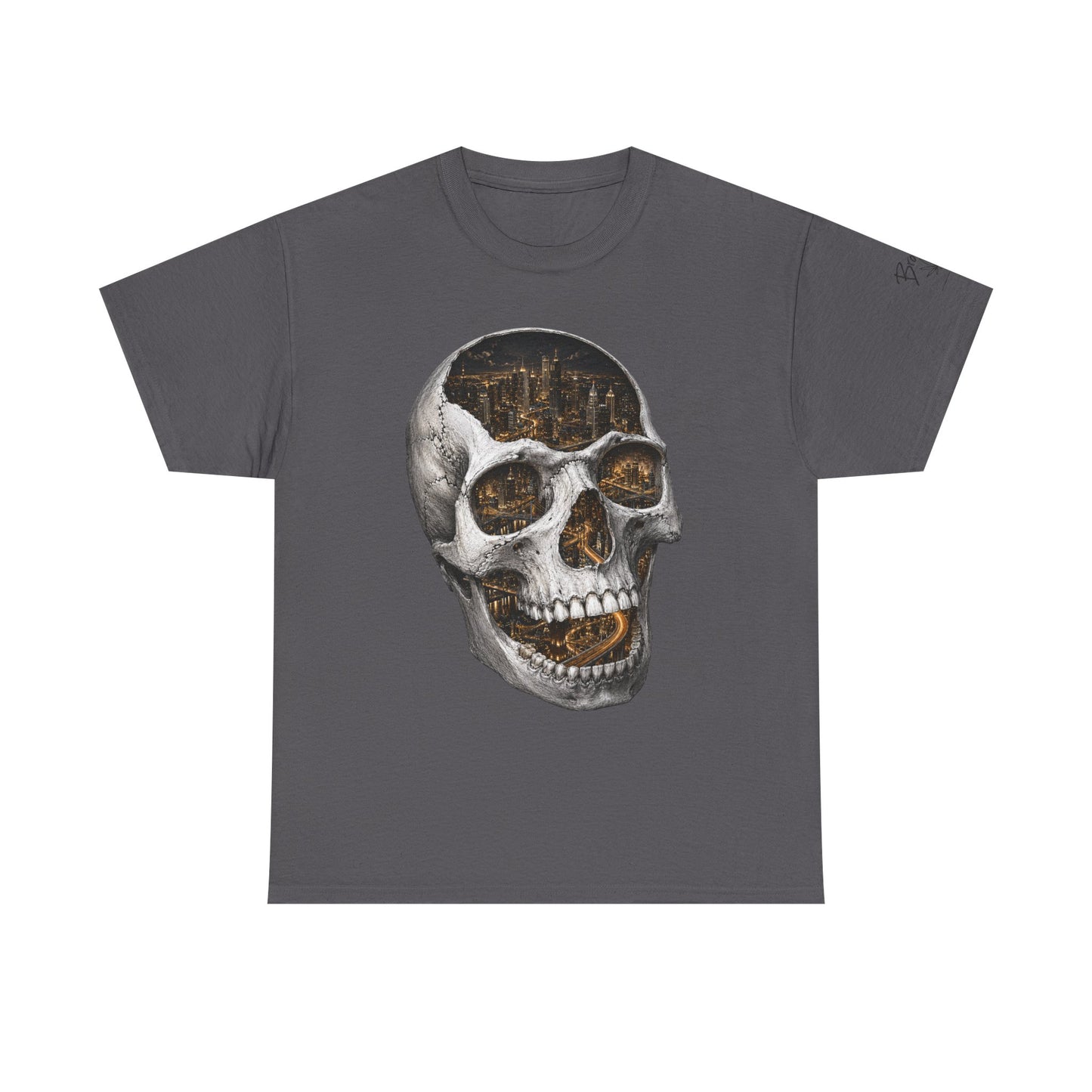 Skull City Graphic Tee — Vintage Skull with Cityscape