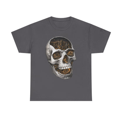 Skull City Graphic Tee — Vintage Skull with Cityscape