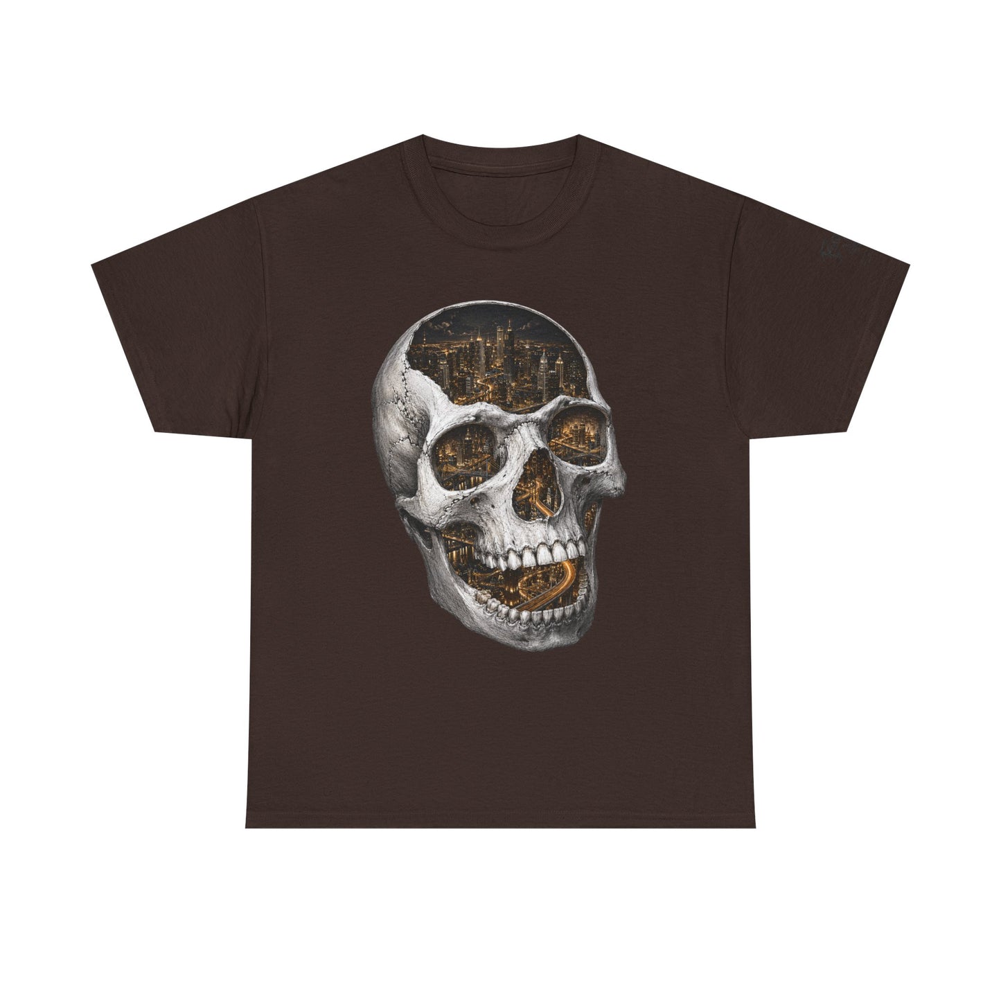 Skull City Graphic Tee — Vintage Skull with Cityscape