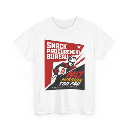 Funny Snack Procurement Bureau Tee — "No Mission Too Far" Retro Propaganda T‑Shirt