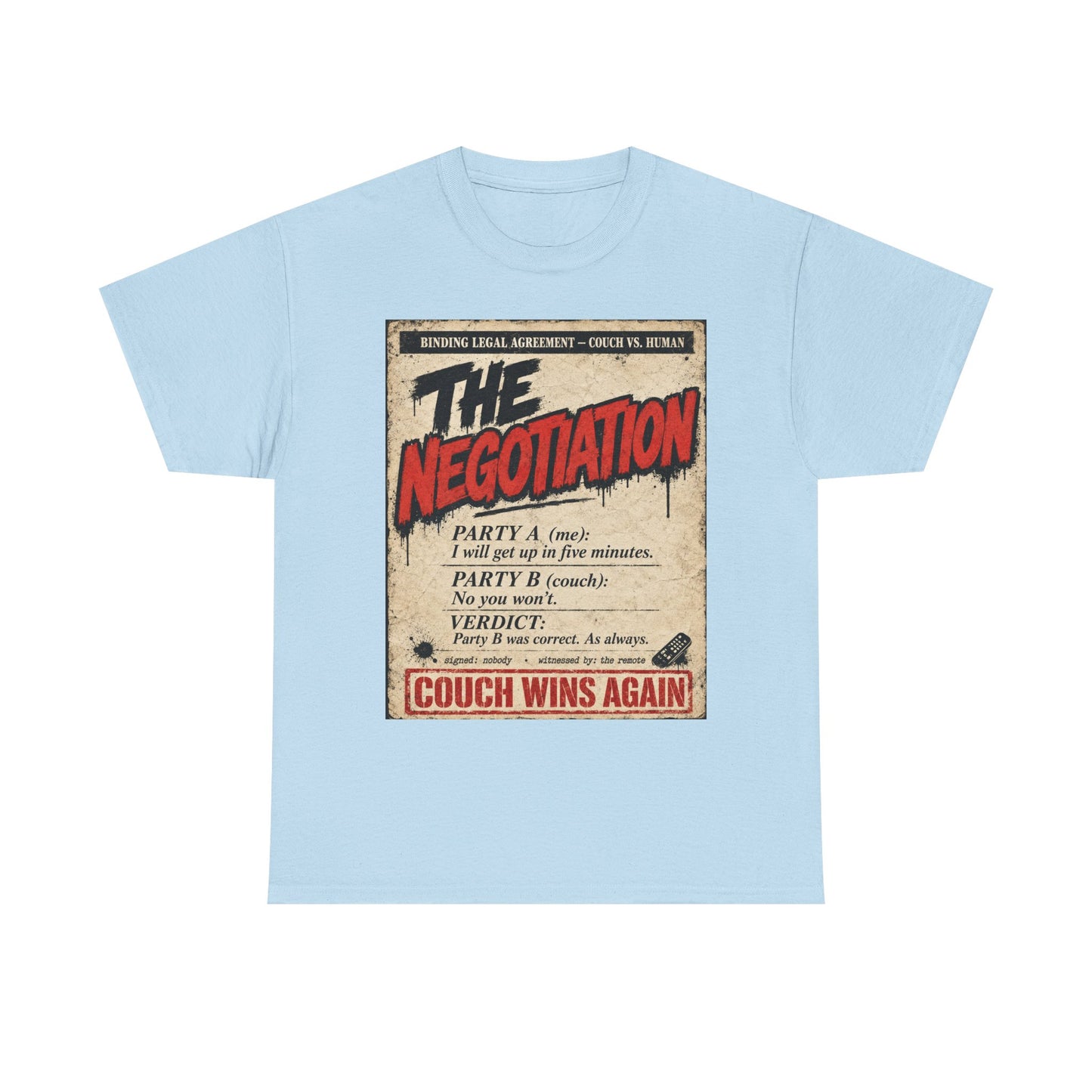 Funny The Negotiation Vintage Tee — “Couch Wins Again” Retro Graphic T‑Shirt