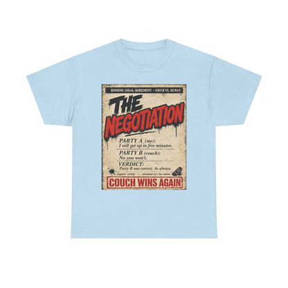 Funny The Negotiation Vintage Tee — “Couch Wins Again” Retro Graphic T‑Shirt