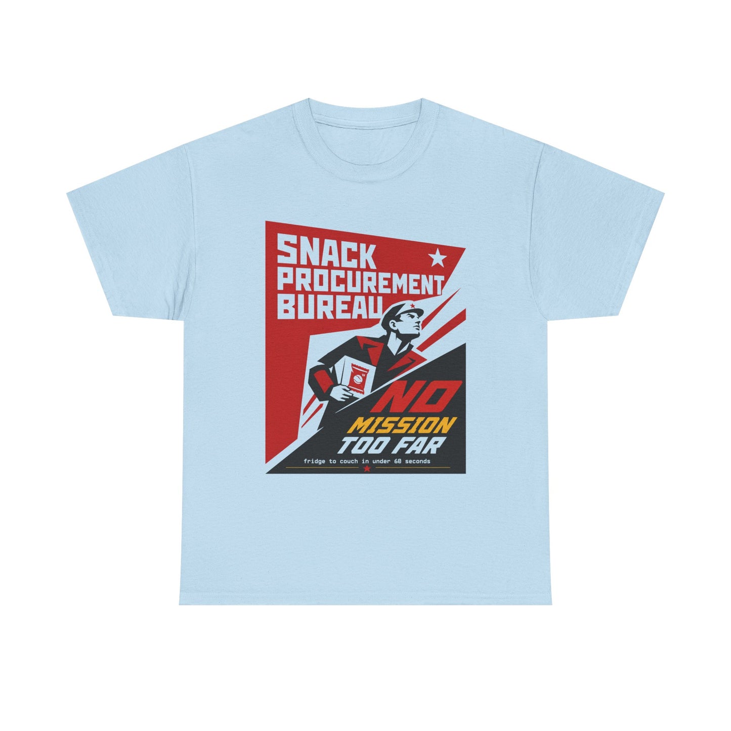 Funny Snack Procurement Bureau Tee — "No Mission Too Far" Retro Propaganda T‑Shirt