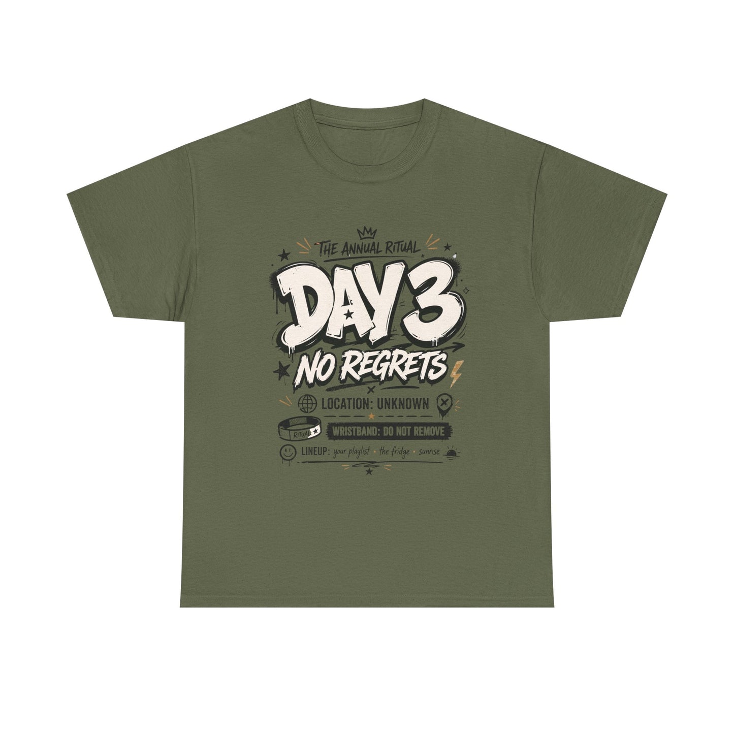 Funny Day 3 No Regrets Tee — Vintage Festival Party Graphic T-Shirt