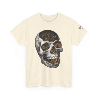 Skull City Graphic Tee — Vintage Skull with Cityscape