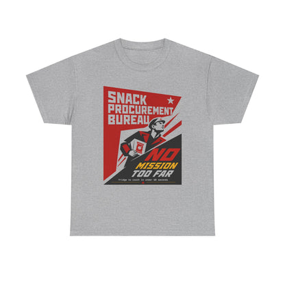 Funny Snack Procurement Bureau Tee — "No Mission Too Far" Retro Propaganda T‑Shirt