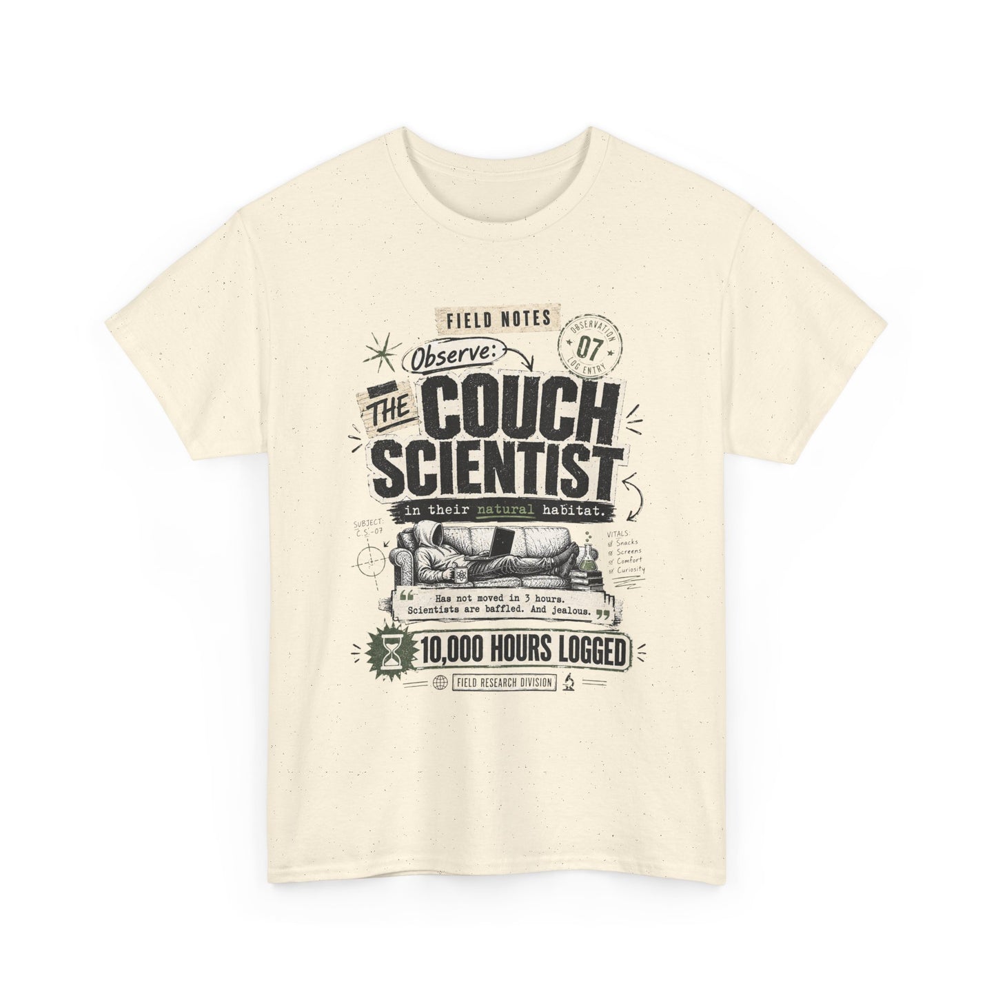 Funny Tee — "The Couch Scientist" Funny Vintage Sofa T-Shirt (10,000 Hours Logged)