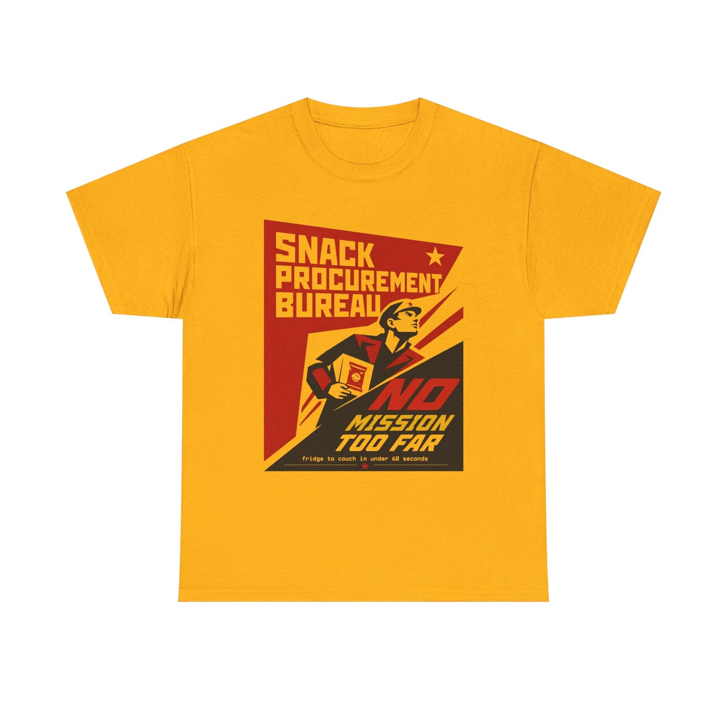 Funny Snack Procurement Bureau Tee — "No Mission Too Far" Retro Propaganda T‑Shirt