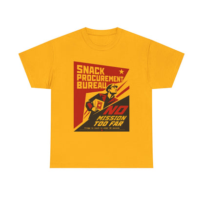 Funny Snack Procurement Bureau Tee — "No Mission Too Far" Retro Propaganda T‑Shirt