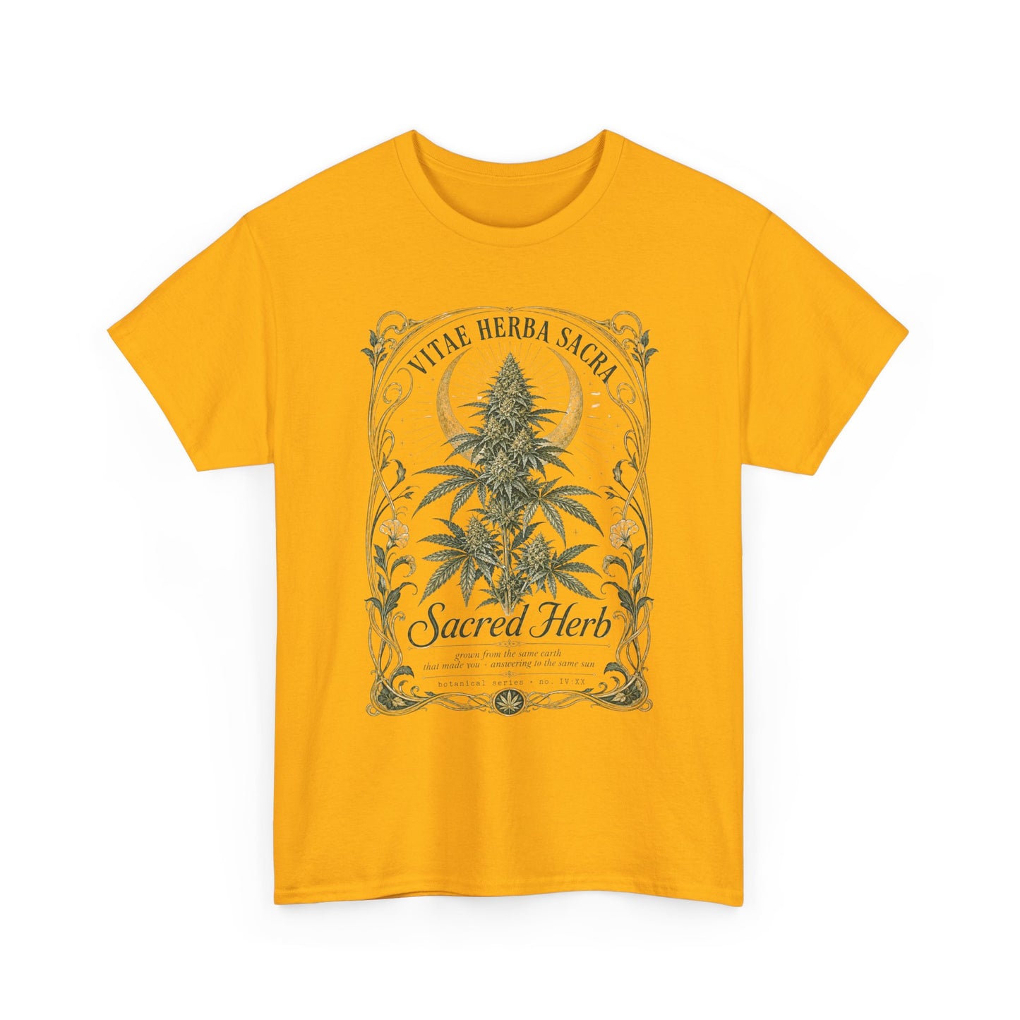 Sacred Herb Botanical T‑Shirt — "Sacred Herb" Vintage Cannabis Plant Tee