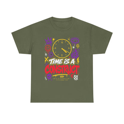 Funny Time Is a Construct Graphic Tee — Retro Neon Clock Streetwear