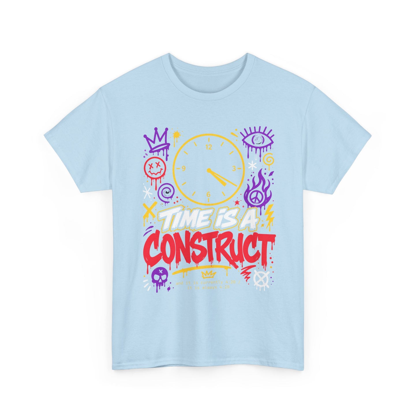 Funny Time Is a Construct Graphic Tee — Retro Neon Clock Streetwear