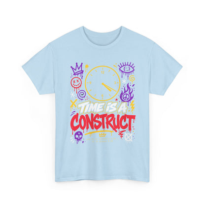 Funny Time Is a Construct Graphic Tee — Retro Neon Clock Streetwear