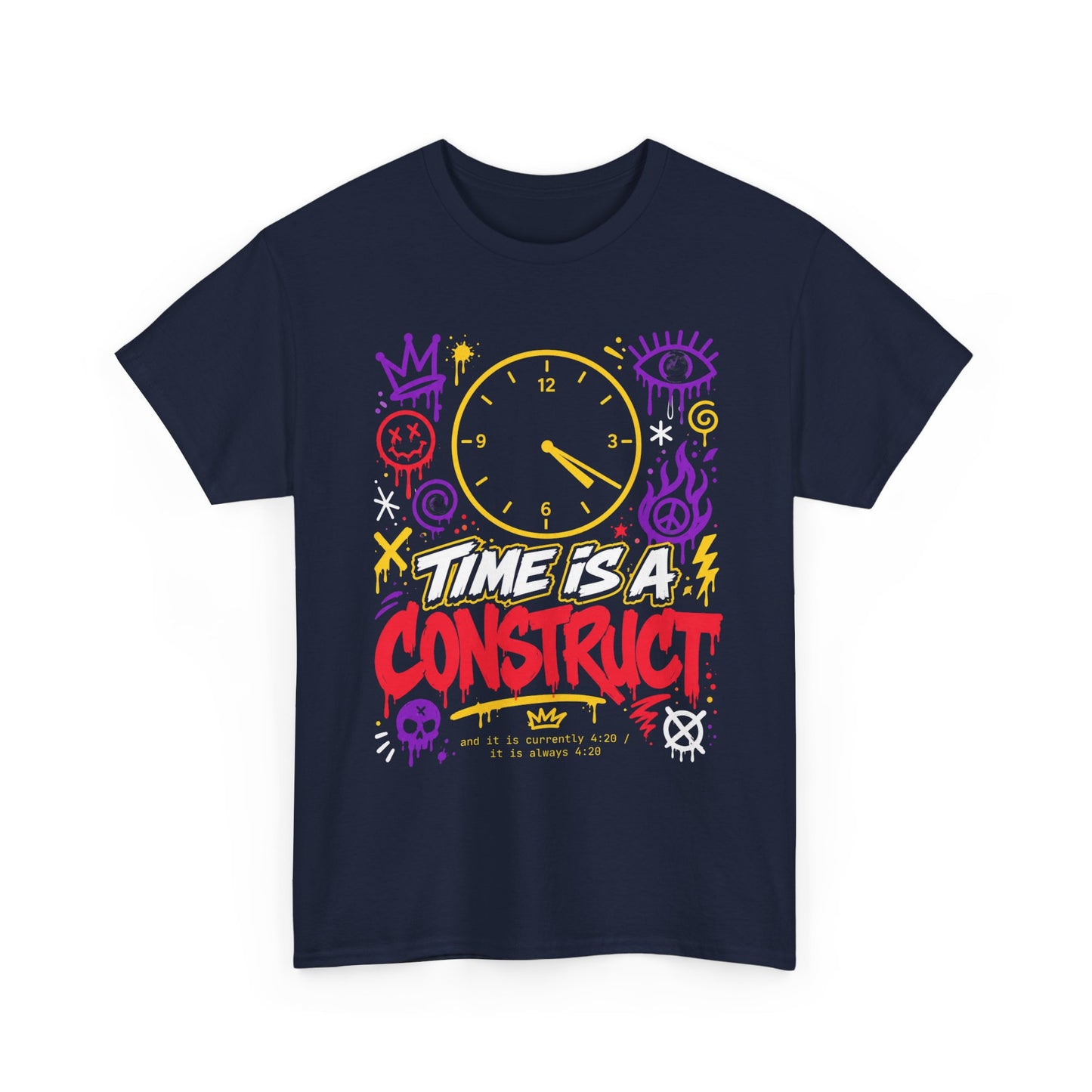 Funny Time Is a Construct Graphic Tee — Retro Neon Clock Streetwear