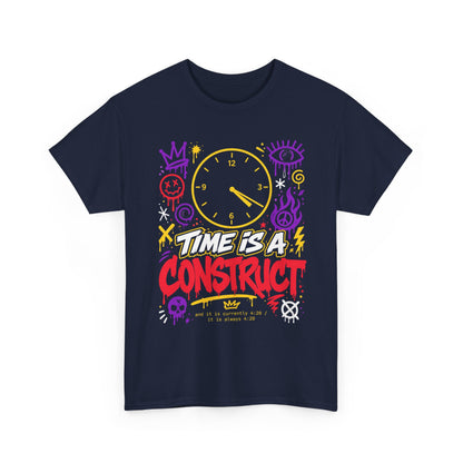 Funny Time Is a Construct Graphic Tee — Retro Neon Clock Streetwear