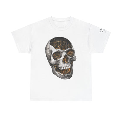 Skull City Graphic Tee — Vintage Skull with Cityscape
