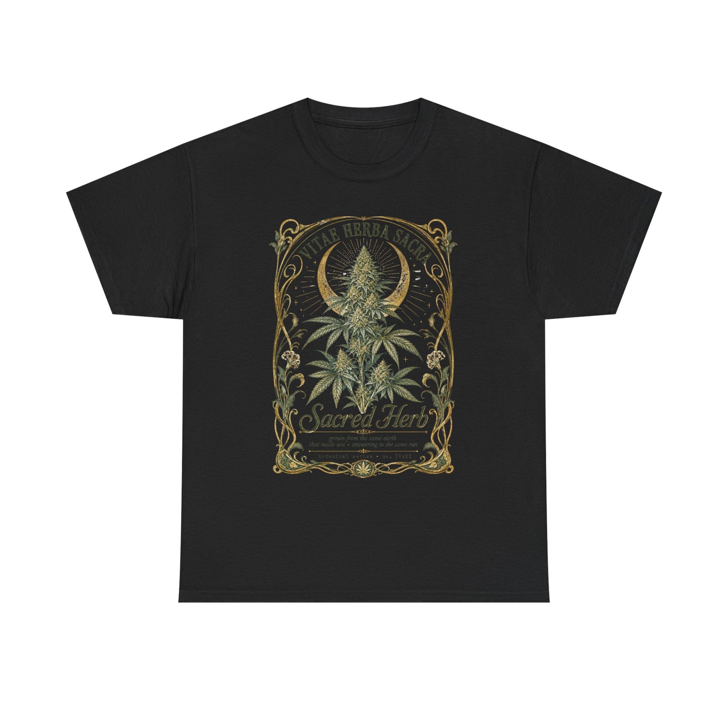 Sacred Herb Botanical T‑Shirt — "Sacred Herb" Vintage Cannabis Plant Tee