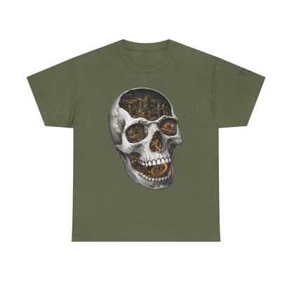 Skull City Graphic Tee — Vintage Skull with Cityscape