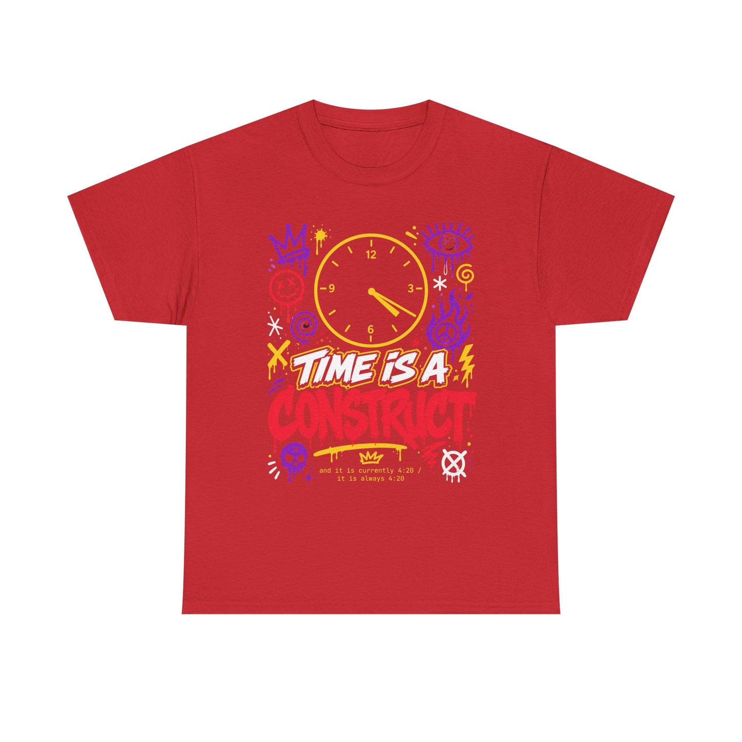 Funny Time Is a Construct Graphic Tee — Retro Neon Clock Streetwear