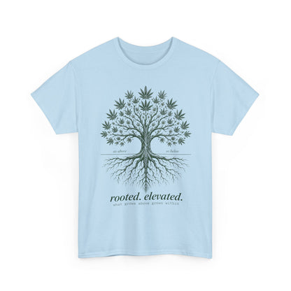 T-Shirt — Rooted Elevated Tree Graphic Tee ("rooted. elevated.")