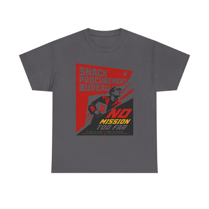 Funny Snack Procurement Bureau Tee — "No Mission Too Far" Retro Propaganda T‑Shirt
