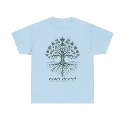 T-Shirt — Rooted Elevated Tree Graphic Tee ("rooted. elevated.")