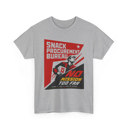 Funny Snack Procurement Bureau Tee — "No Mission Too Far" Retro Propaganda T‑Shirt