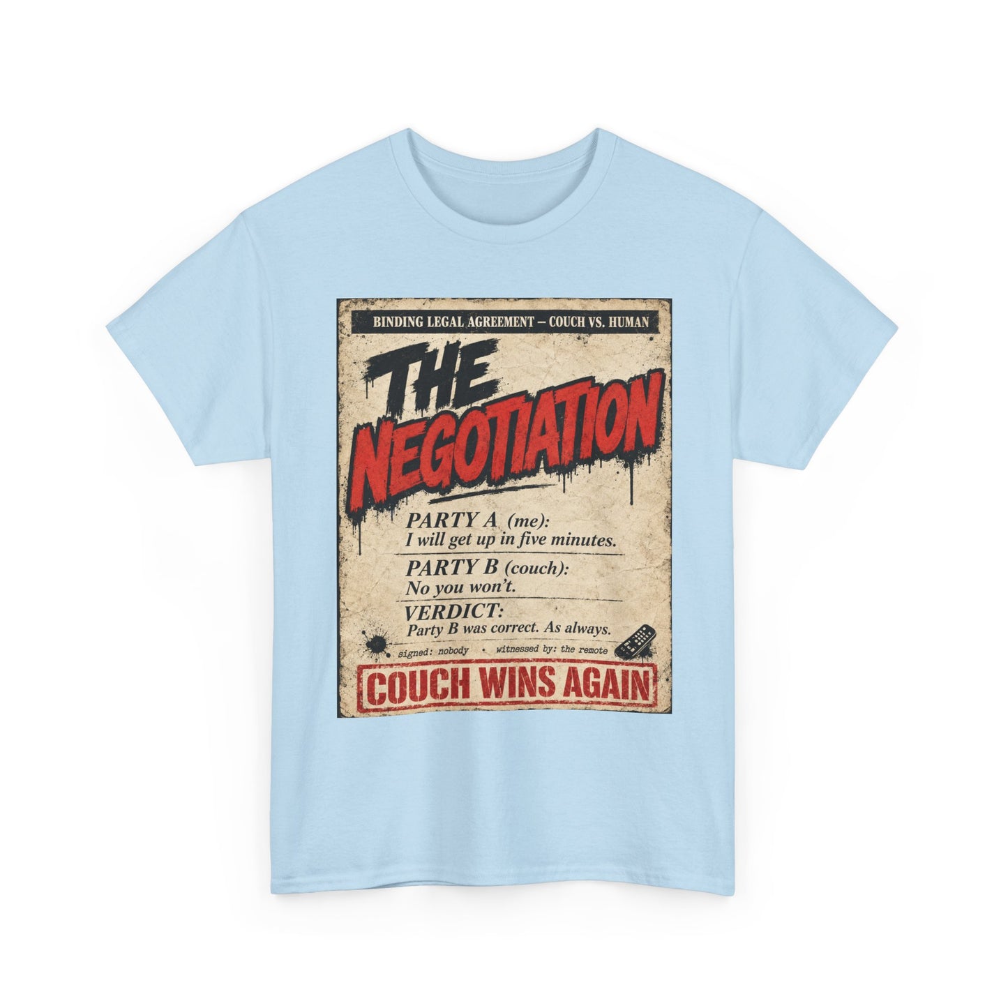 Funny The Negotiation Vintage Tee — “Couch Wins Again” Retro Graphic T‑Shirt