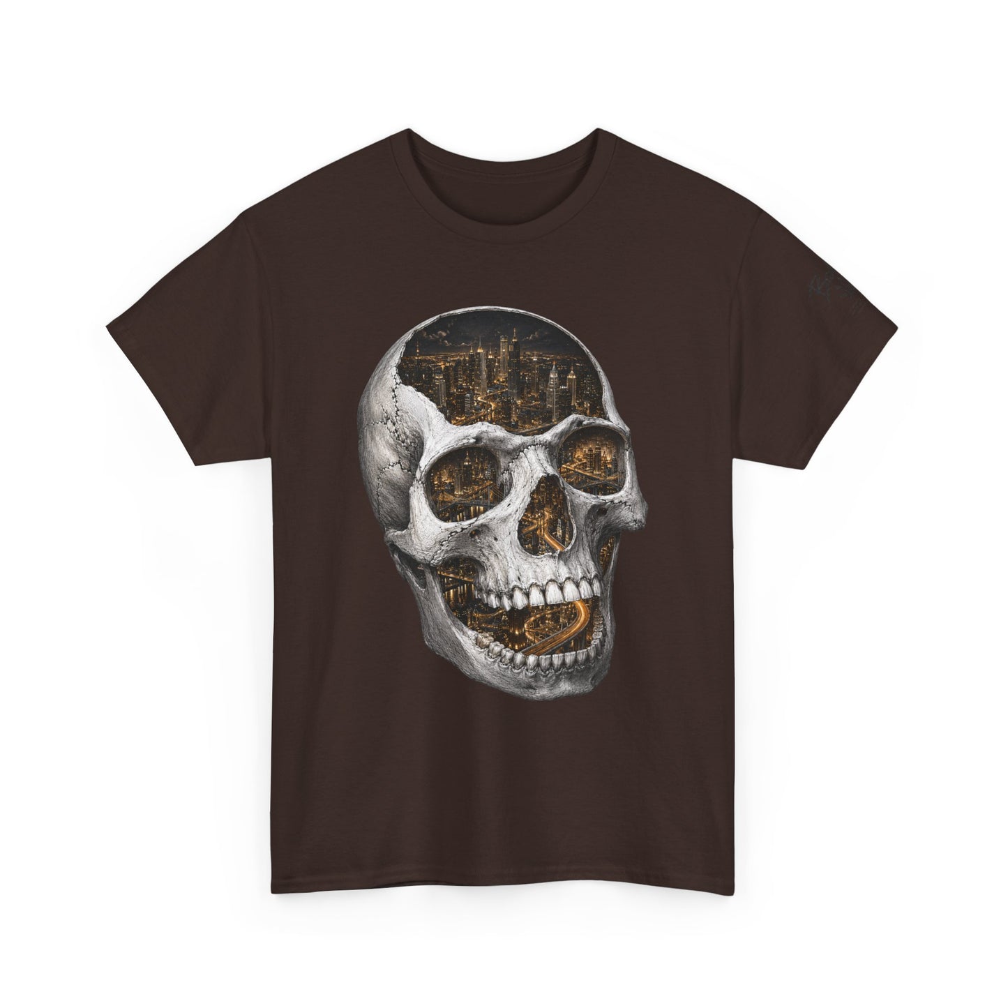 Skull City Graphic Tee — Vintage Skull with Cityscape
