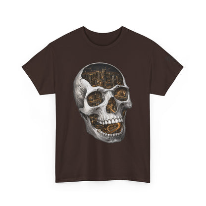 Skull City Graphic Tee — Vintage Skull with Cityscape