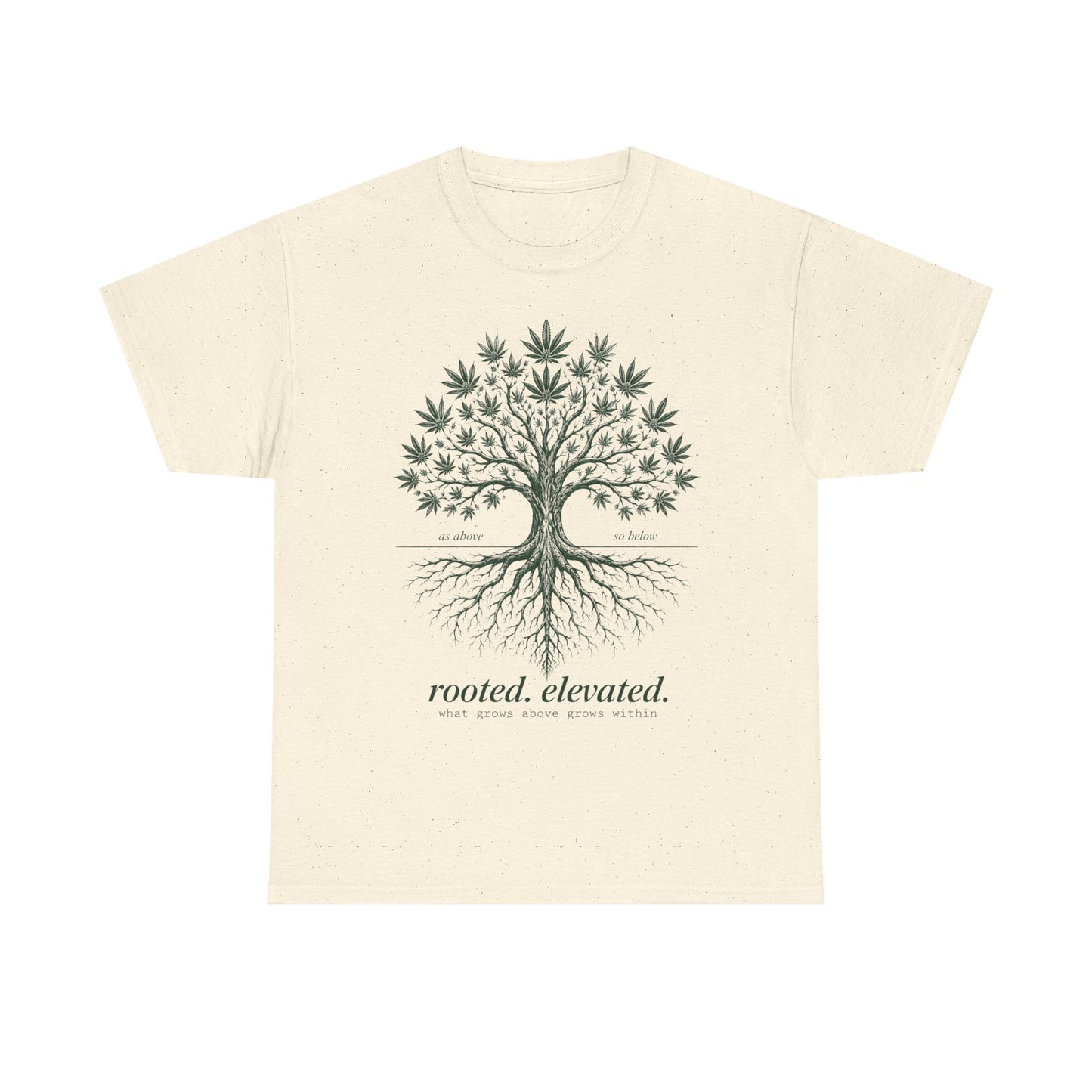 T-Shirt — Rooted Elevated Tree Graphic Tee ("rooted. elevated.")