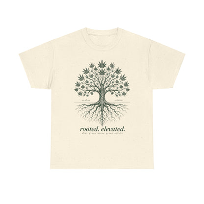 T-Shirt — Rooted Elevated Tree Graphic Tee ("rooted. elevated.")