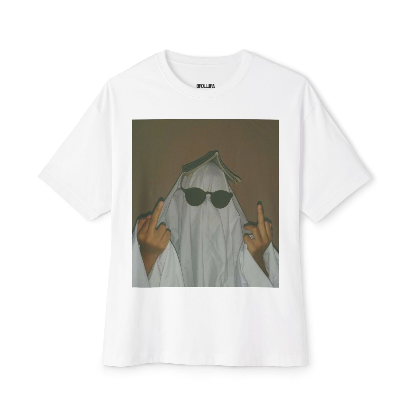 Ghost Costume Graphic Tee — Sunglasses Ghost Giving the Finger